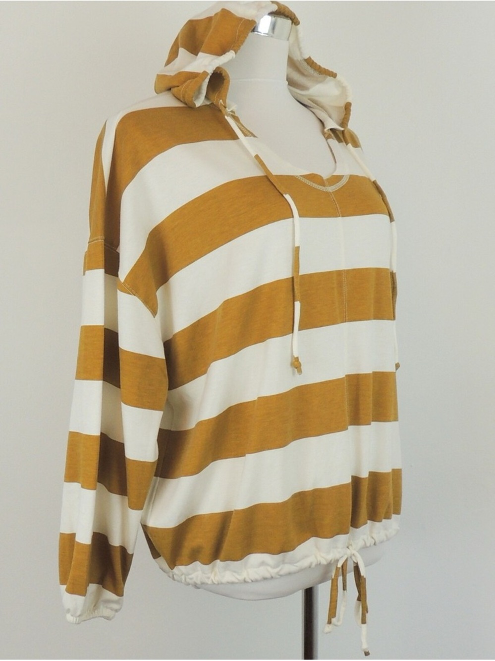 Aerie Striped Hooded Pullover in Mustard and Cream